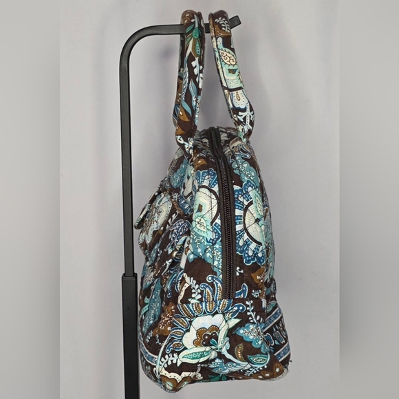 Vera Bradley Quilted Satchel Teal Brown Floral Cotton Handbag - Picture 4 of 6